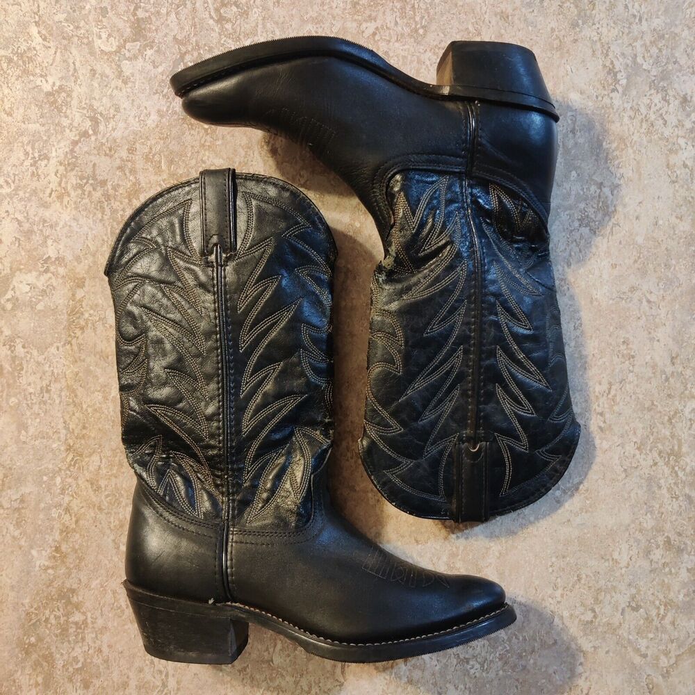 Vintage Durango Cowboy Boots Mens Size 7.5 D Goodyear Black Western Leather‎